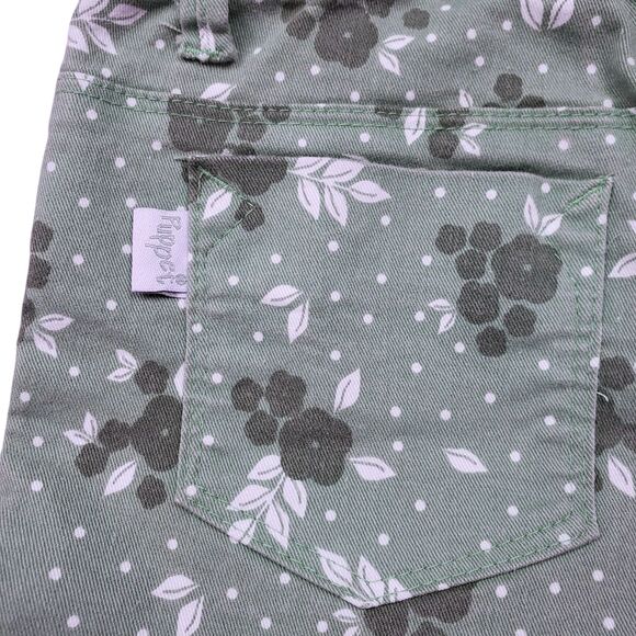 Puppet Floral Shorts Girls 8 Green Polka Dot Denim Elastic Waist Cuffed - Picture 9 of 10